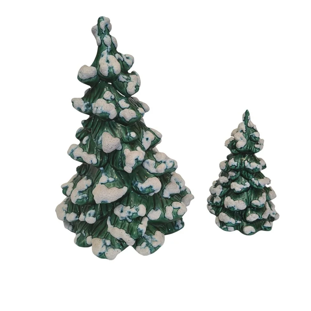 Set (2) Vintage Artisan Made Holland Mold Ceramic Snow Covered Tree 6